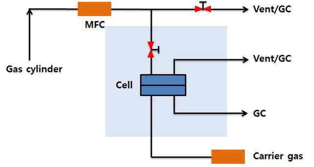 혼합 기체의 투과도 측정 장치 모식도