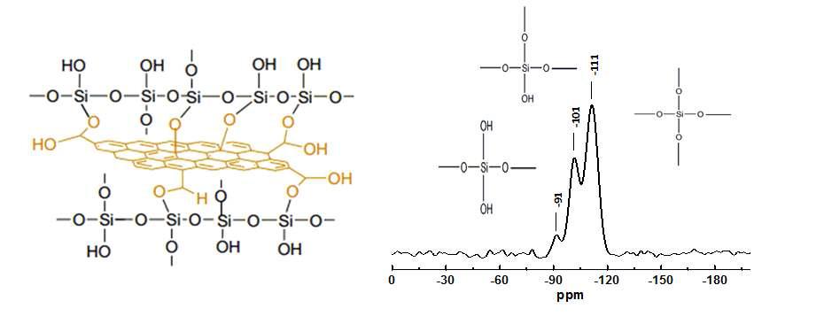 실리카입자가 도입된 나노탄소 예상구조 및 NMR 분석결과