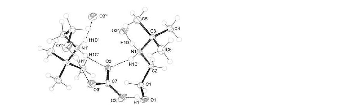 ORTEP drawing of the crystal structure of 5 displayed with thermal ellipsoids at 50% probability levels. Hydrogen bonds are represented as dotted lines. O3* and O3’* have been generated by applying symmetry operation (x, y, z) and (x, y+1, z), respectively.