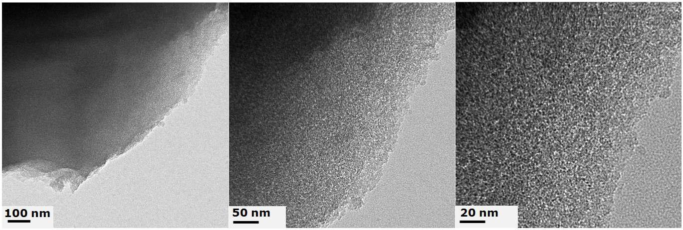 TEM images of UMC-600 samples with various maginifications.