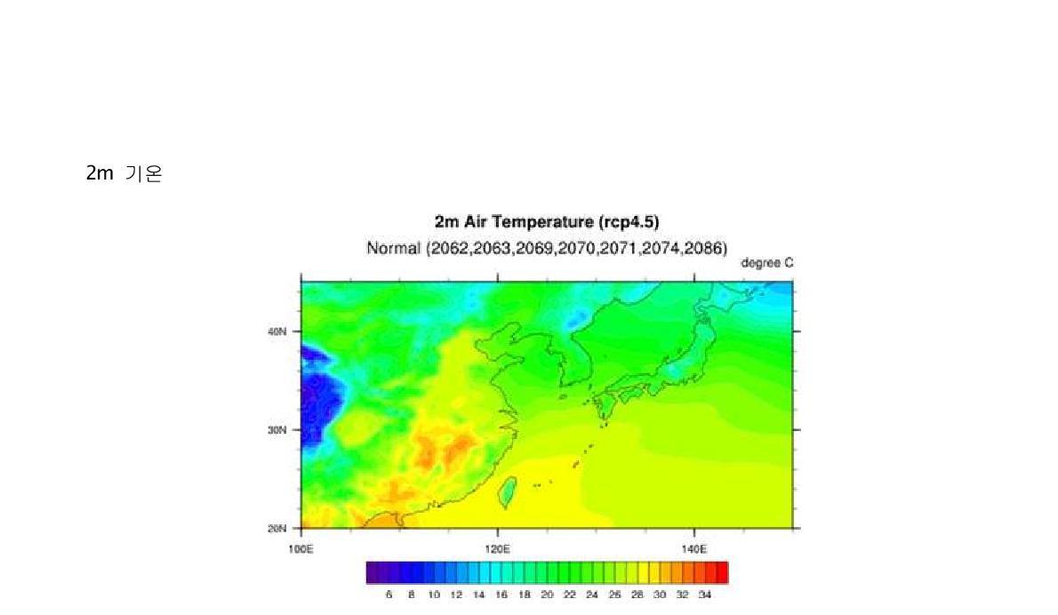 RCP4.5시나리오 21C 후반의 normal 기간 동안의 2m 기온 분포