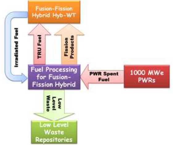 Fuel cycle and the strategy of TRU and FP waste transmutation in Hyb-WT.