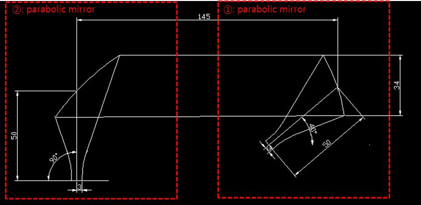 x축의 Parabolic + Parabolic Mirror 설계도면(CAD)