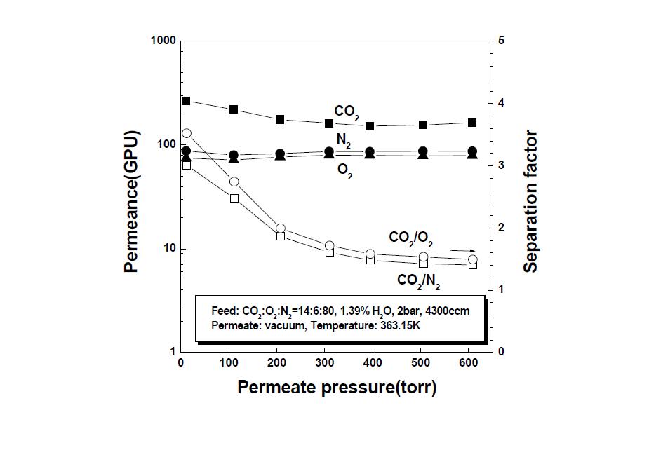 투과부 진공도에 따른 CO2 분리거동