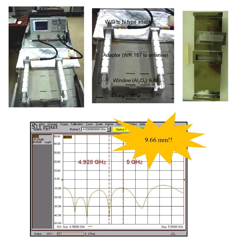 저출력 RF 시험을 위한 시험 구성과 시험에 사용한 test jig 의 사진이고, 아래 그림은 측정한 결과