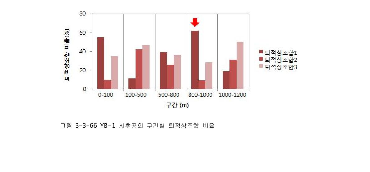 YB-1 시추공의 구간별 퇴적상조합 비율