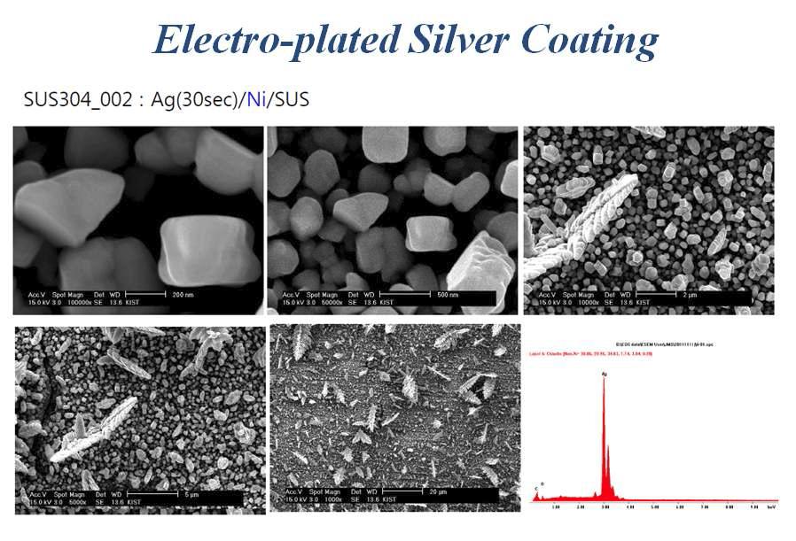 Micrographs of electro-plated silver coating.