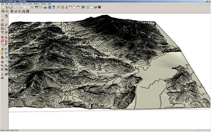 SketchUP에서 Sandbox 툴을 이용하여 지표면을 형성시킨 모습