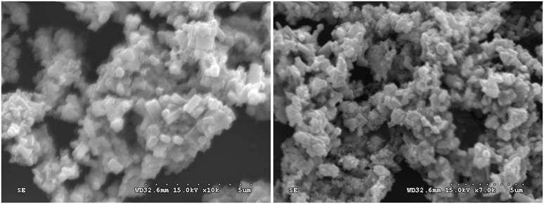(Z0.8B1.5C, 1:0.8:1.5) 조성 1250℃,1시간 합성한 powder의 SEM images