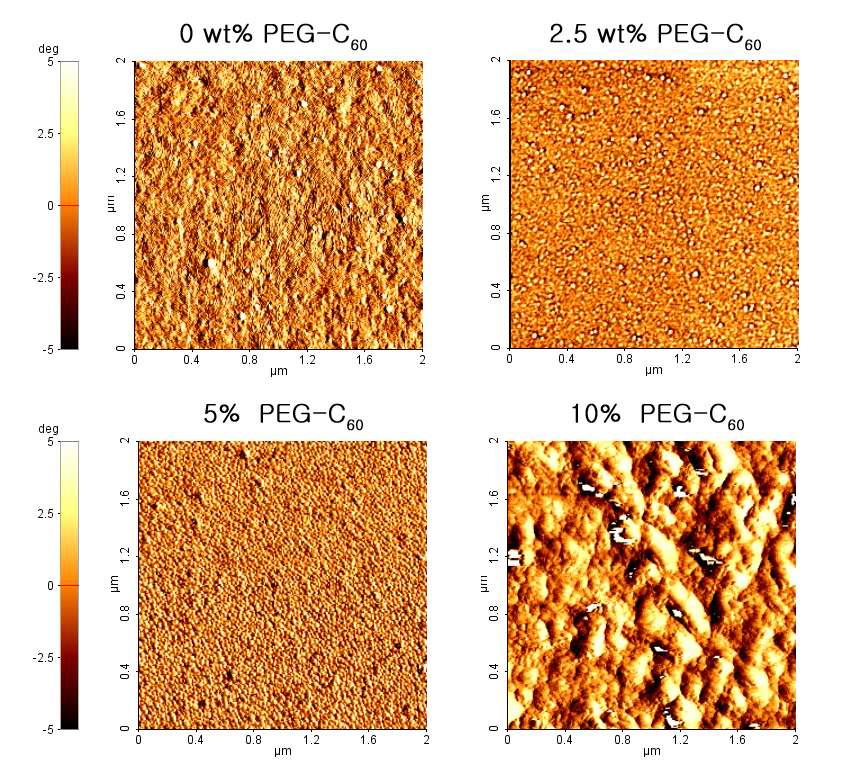 자기조립을 통해 형성된 PEG-C60 buffer layer의 atomic force microscopy 이미지.