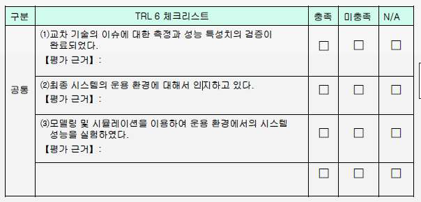 TRL 단계 선정 체크리스트 예시