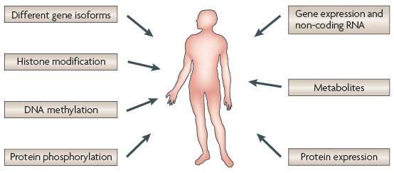 암 유전체 연구 등에서 활용되는 다양한 종류의 오믹스 데이터 사례.