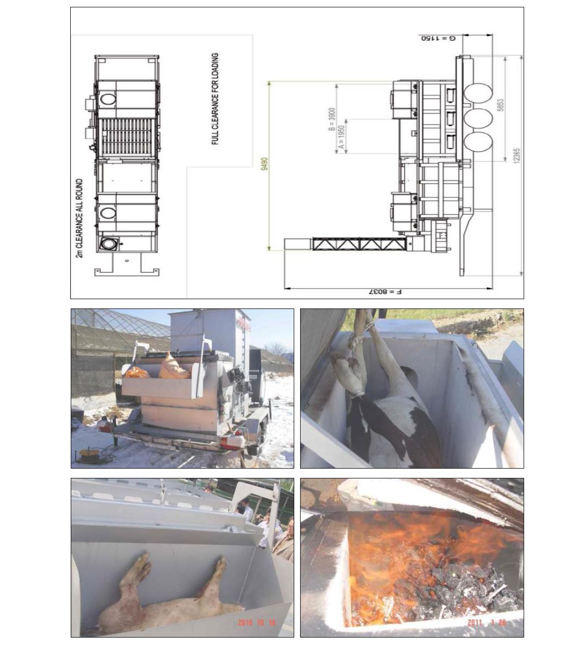 이동식 소각장치의 설계도면 및 사체처리 전경