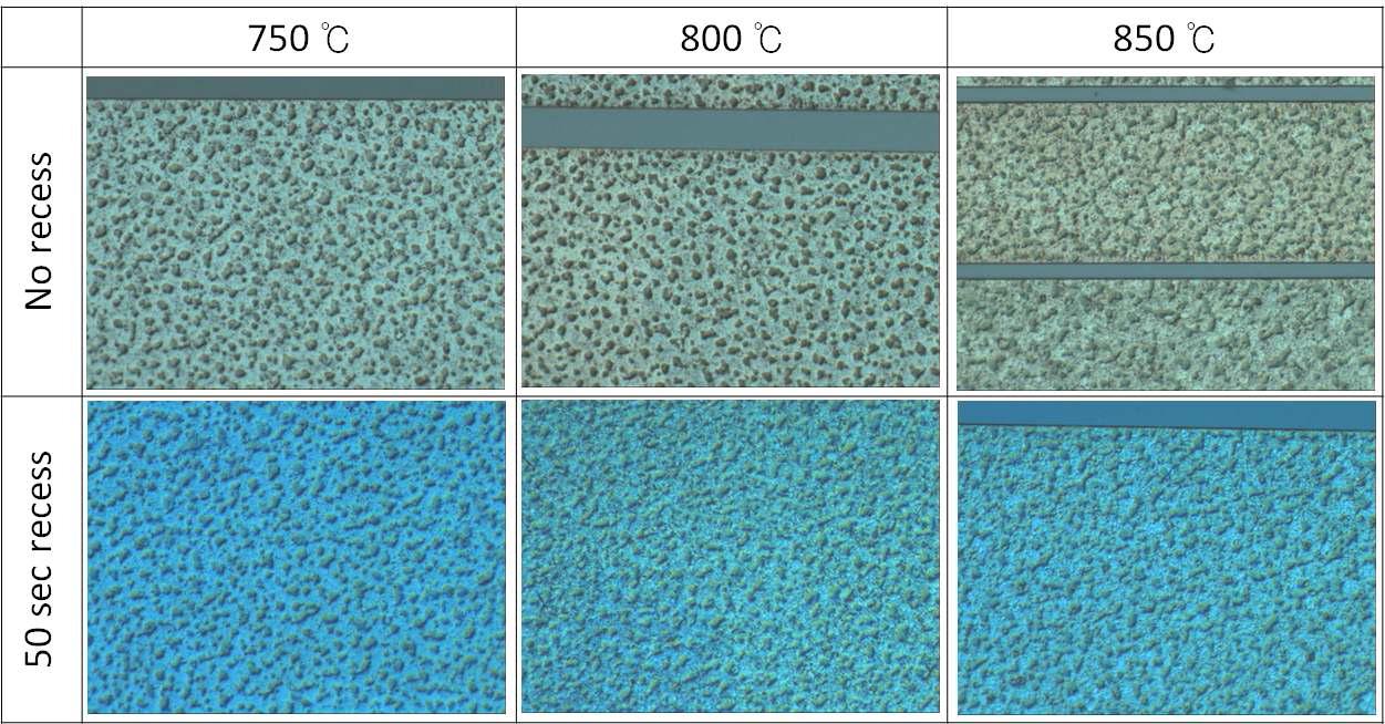 열처리 온도에 따른 오믹 접합 표면의 현미경 사진