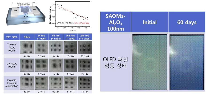 OLED encapsulation 층의 수분투과도(WVTR) 및 패널평가