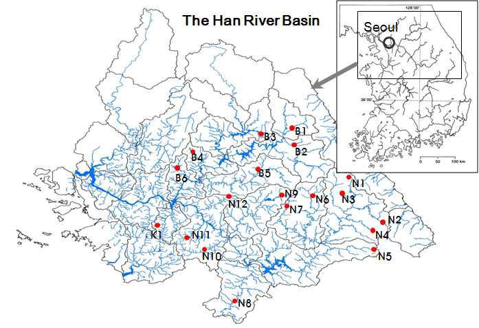 한강 유역의 시료채취지점