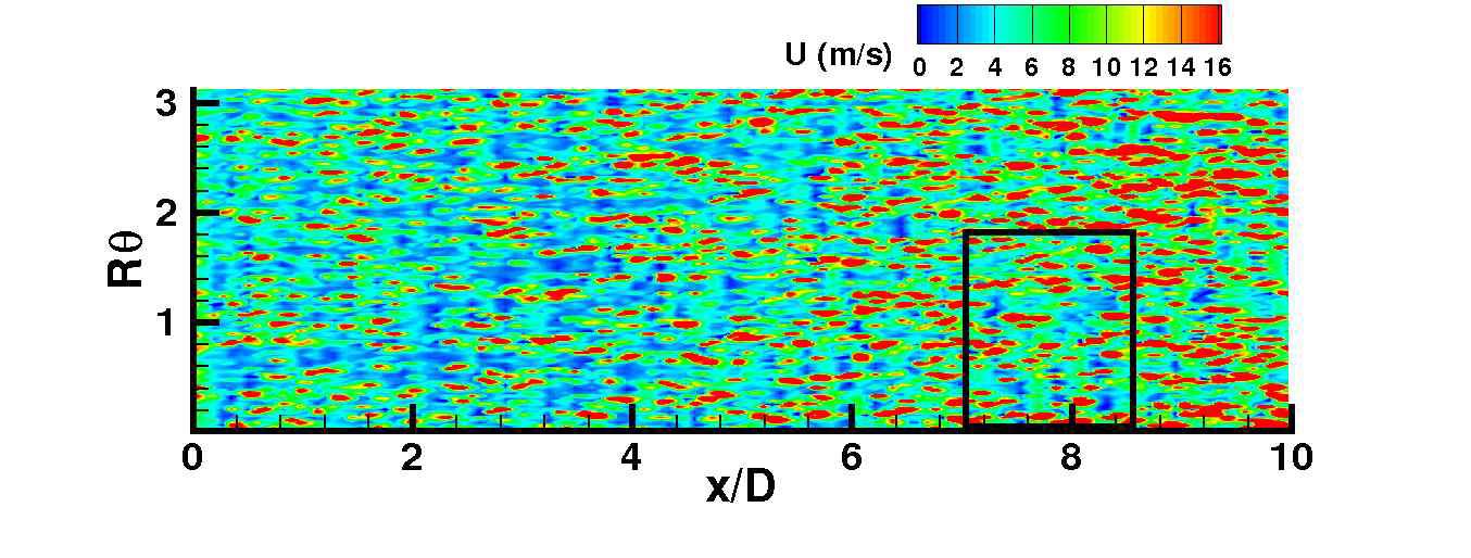 Instantaneous axial velocity distribution near the wall with mass blowing at y+=10