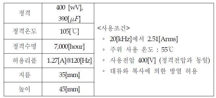 사용하고 있는 전해 커패시터의 사양과 사용조건