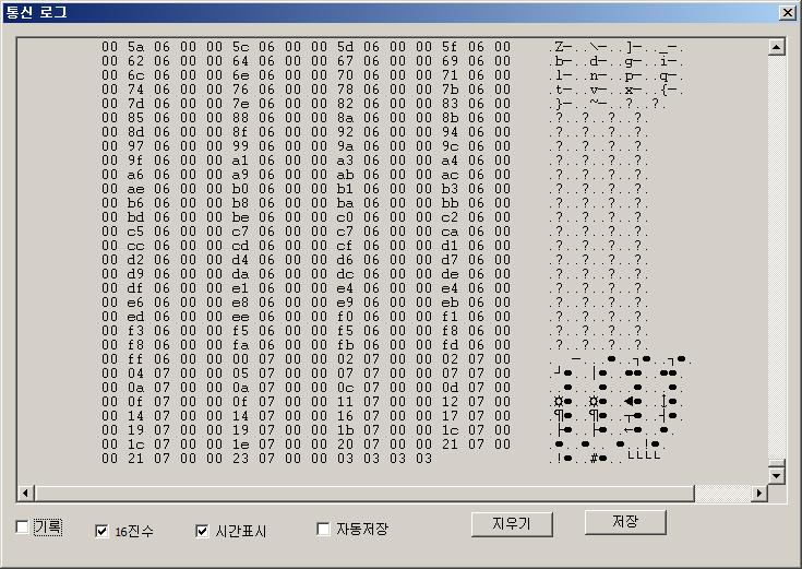 이더넷 통신을 이용한 통신데이터 모니터링 화면