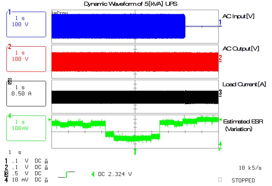 5[kVA] UPS의 정전시의 동작과 ESR 가변 실험파형