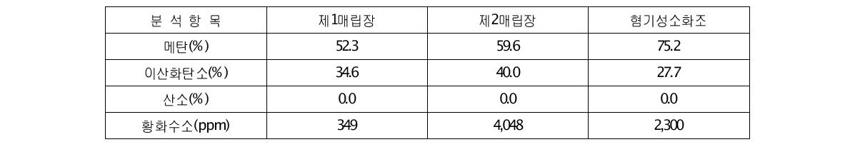 바이오가스 성상(GA-200 분석결과)