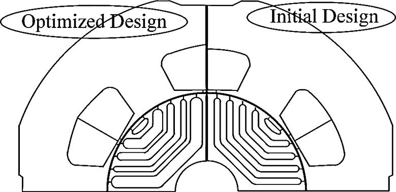 고정자 & 회전자 설계에 대한 초기 모델과 최적 모델의 비교