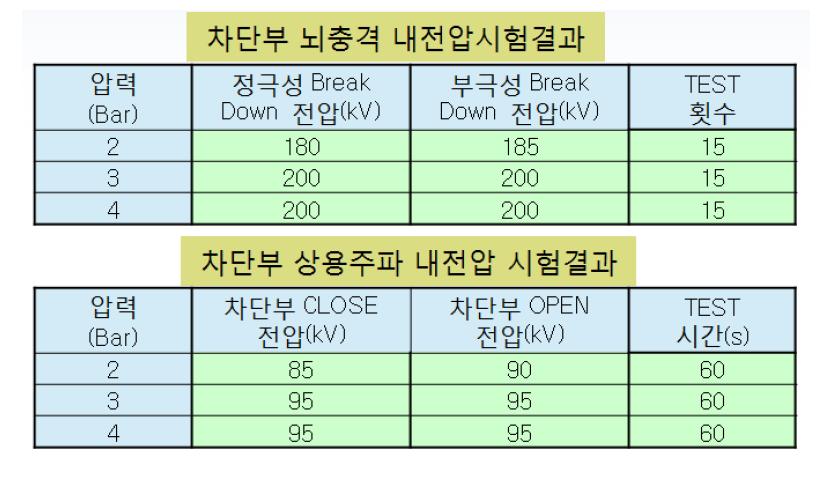 상용주파 및 뇌충격 내전압 시험결과