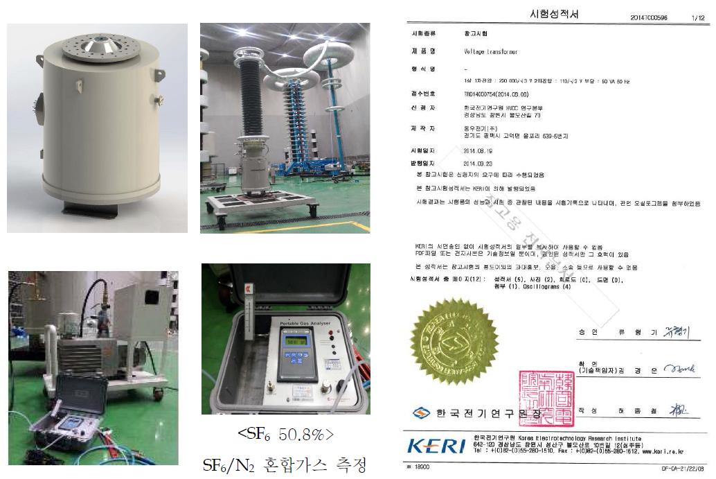 SF6/N2 245kV급 뇌충격 내전압시험 전경 및 시험성적서