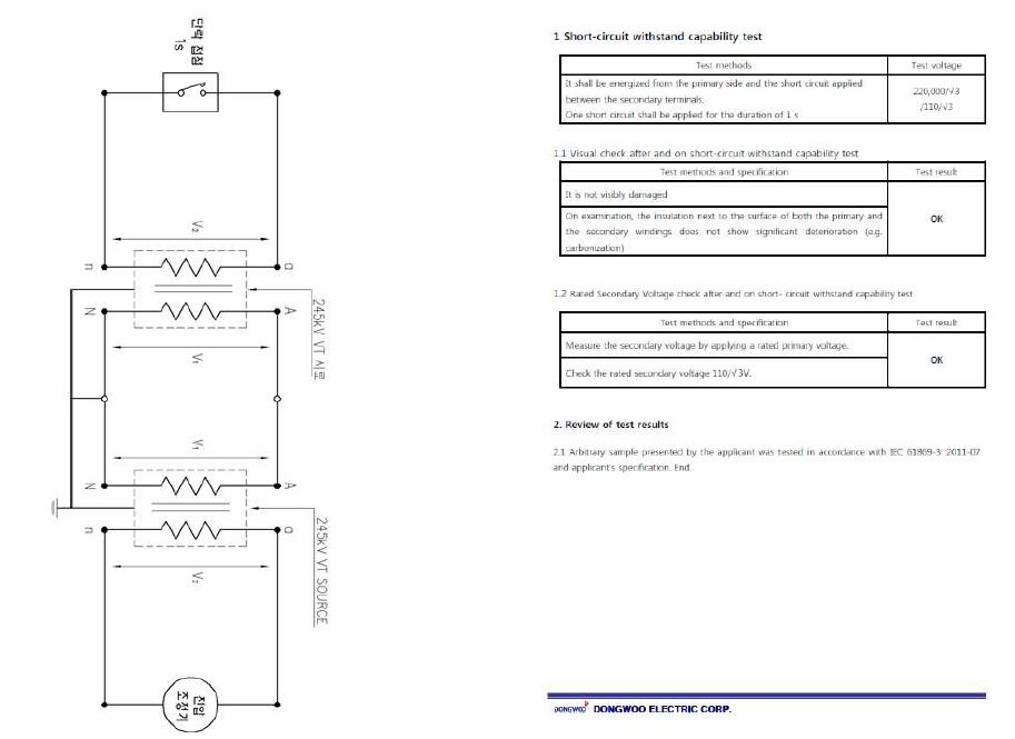단락강도 시험을 위한 회로도 및 시험성적서 (자체 시험)