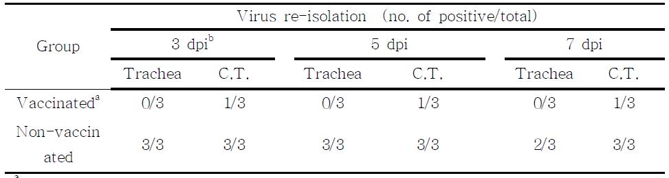 Re-isolation of ADL060580 for SPF chickens vaccinated with 01310 strain of commercial AI vaccine