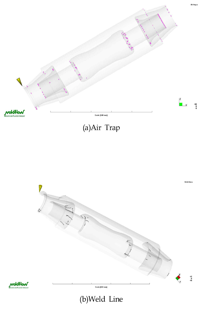 Air Trap과 Weld Line 분포도