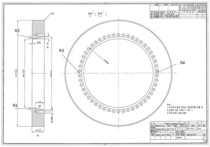 Gage positions of lower outer-ring