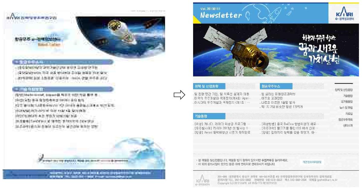 e-정책정보센터 주간 뉴스레터 변경 전(좌), 후(우)의 모습