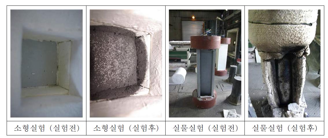 내화도료 소형 및 실물시험 사진