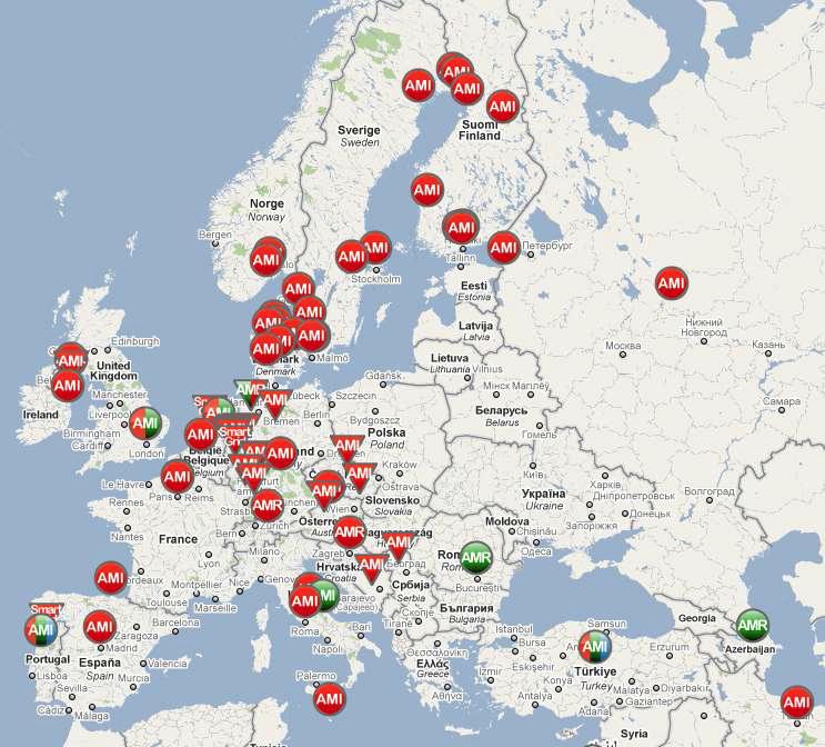 유럽의 Smart Metering Projects Map