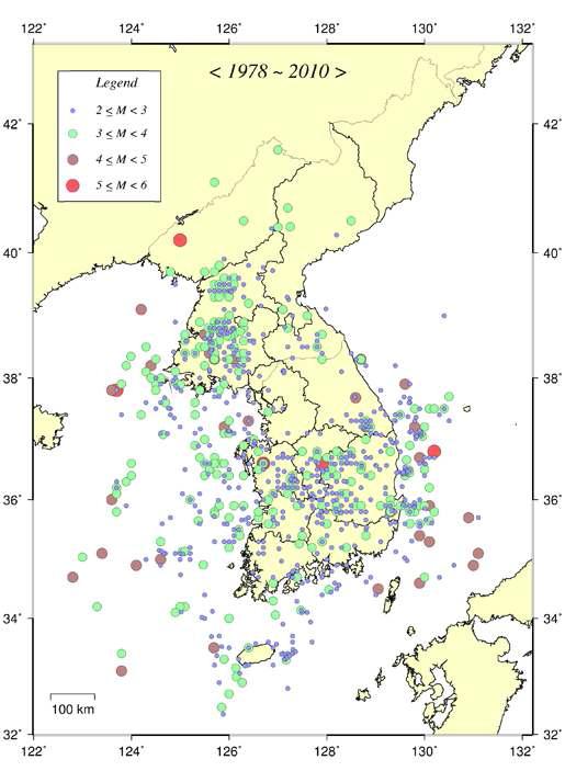 국내 진앙분포도