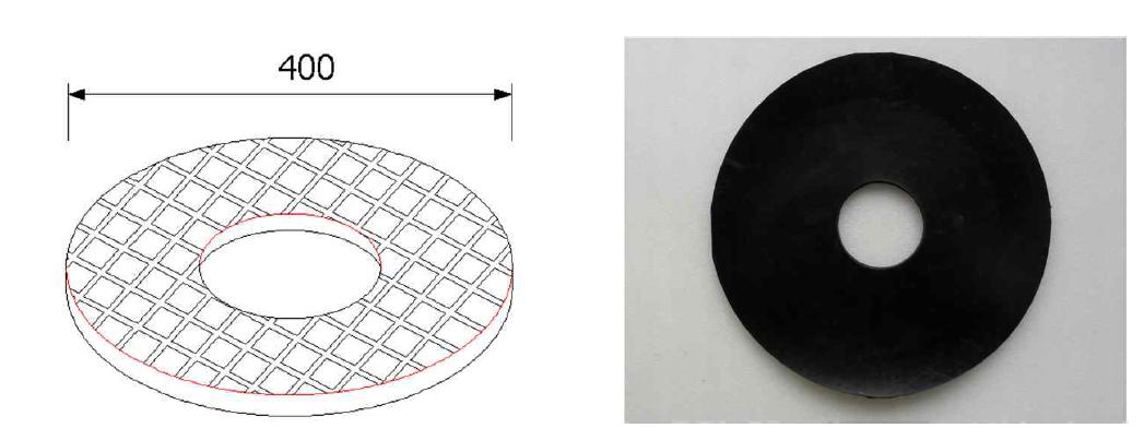 탄성받침대용 고무판의 제원 및 형상