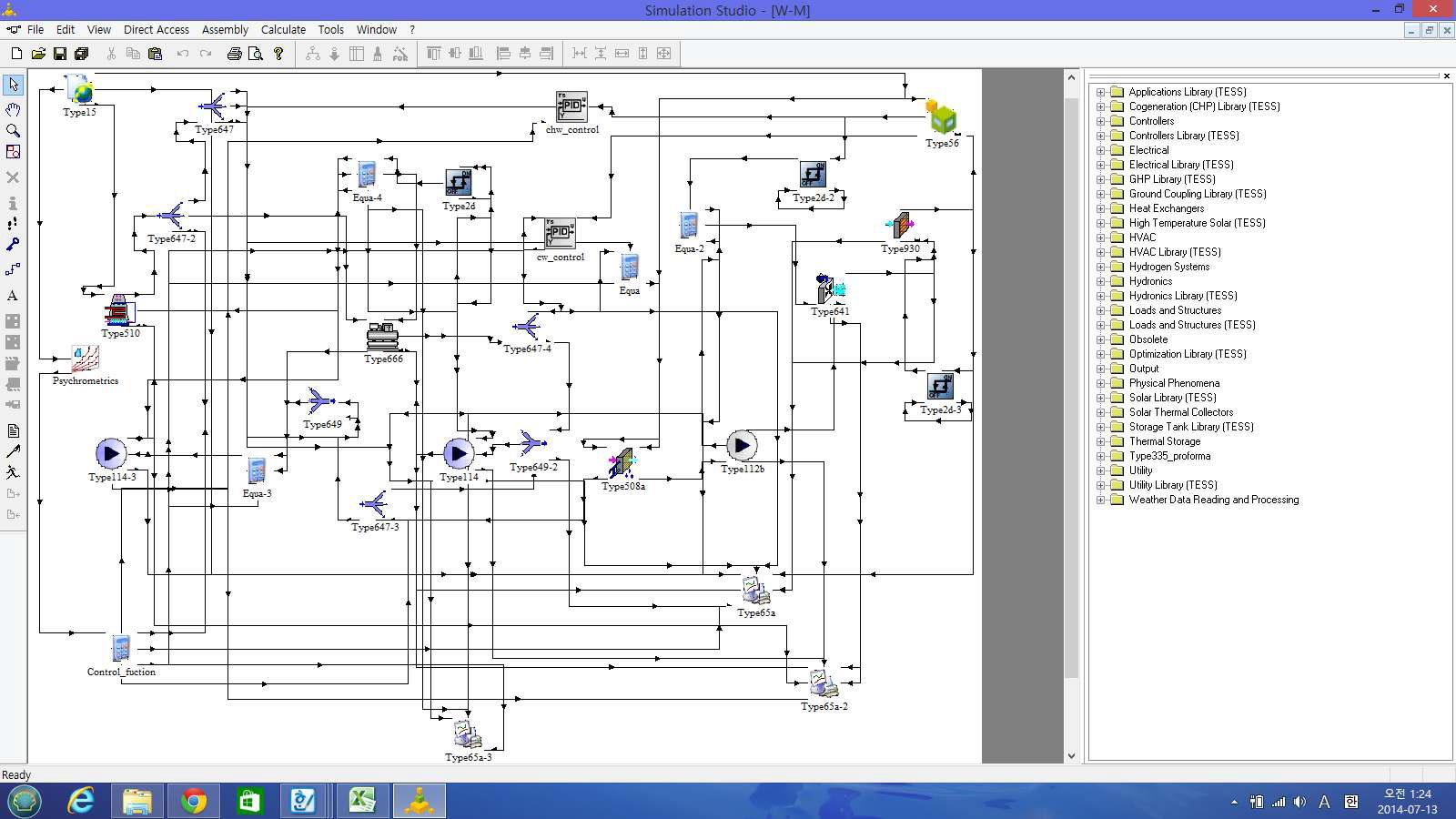 TRNSYS simulation studio의 모델링 화면