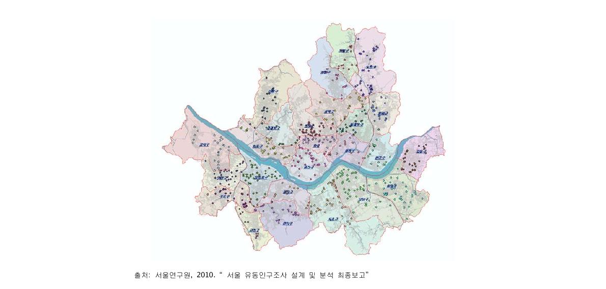 서울시 유동인구 속성조사 지점 현황