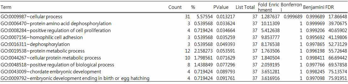 promoter hyper-메틸레이션된 유전자의 gene ontoloty 분석 결과