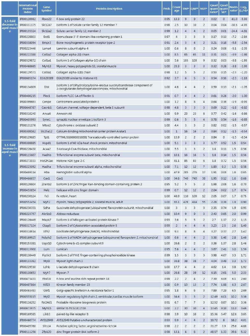 마우스 근육에서 노화에 따라 1.5배 이상 변화하는 단백질