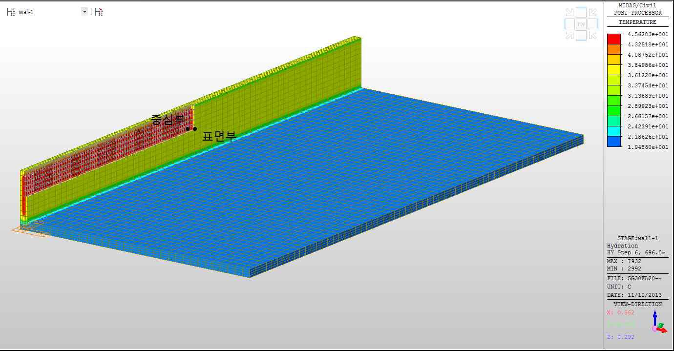 벽체 1단 최대온도 발생 시 온도 분포 및 검토 위치(SG30FA20)