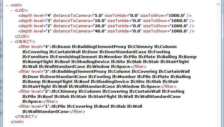 실내 LOD 구성에 대한 샘플 XML 파일
