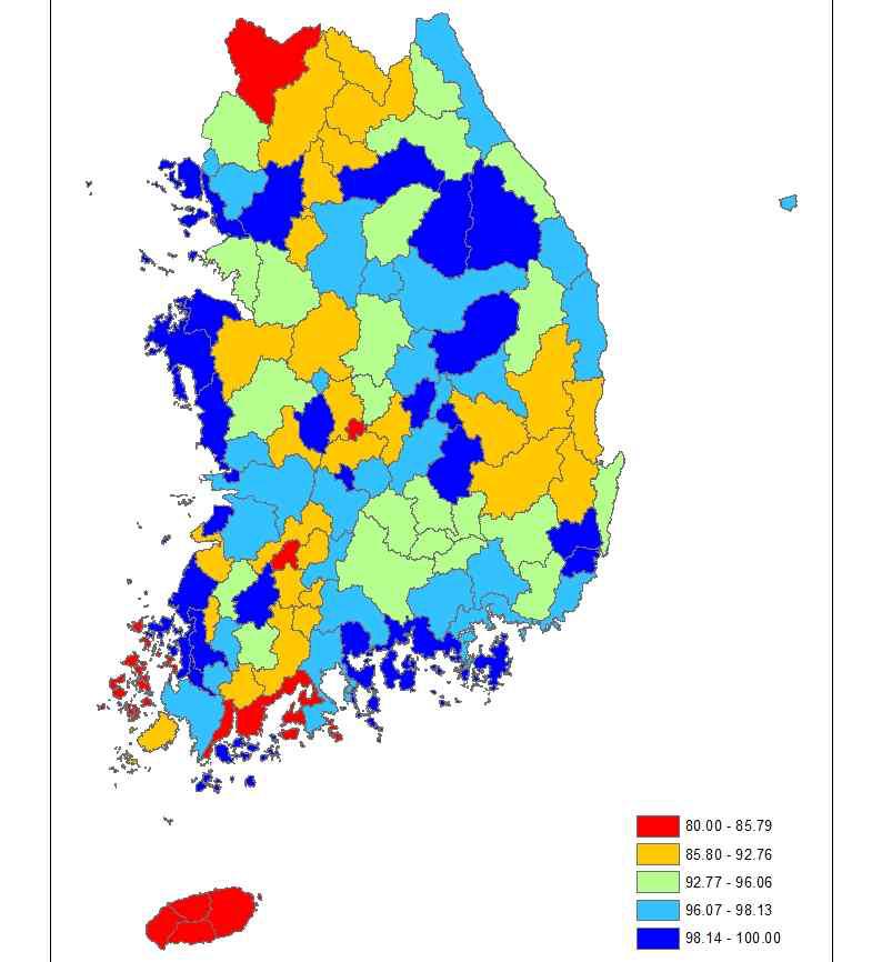 중권역별 공업용수 물이용 효율