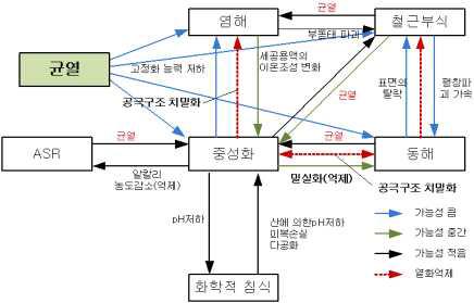 중성화 중심에서의 복합열화 상관도