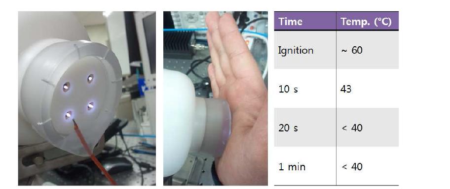 발생된 플라즈마와 근거리에서의 온도 측정