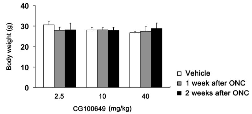 Effect of CG100649 on body weight following optic nerve crush.