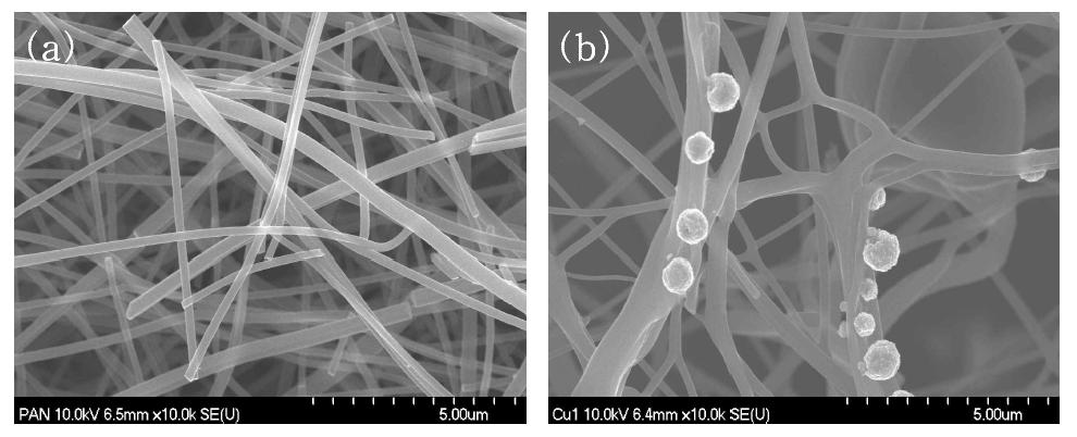 FE-SEM images (a) 금속 첨가 전, (b) 금속 첨가 후.