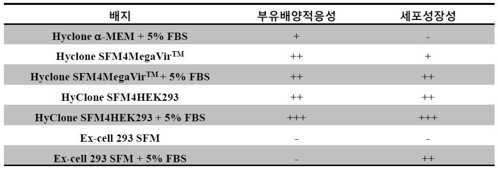 상업용 백신 생산 세포 배양 배지의 적응성 확인