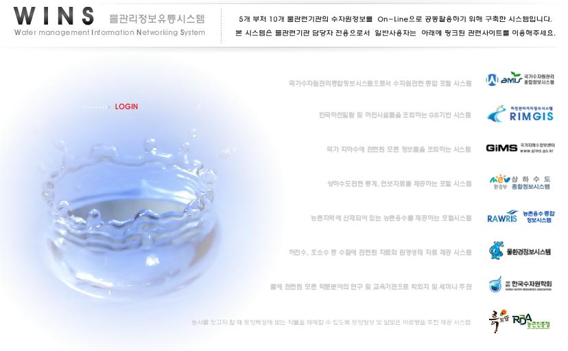 물관리정보유통시스템의 메인 화면